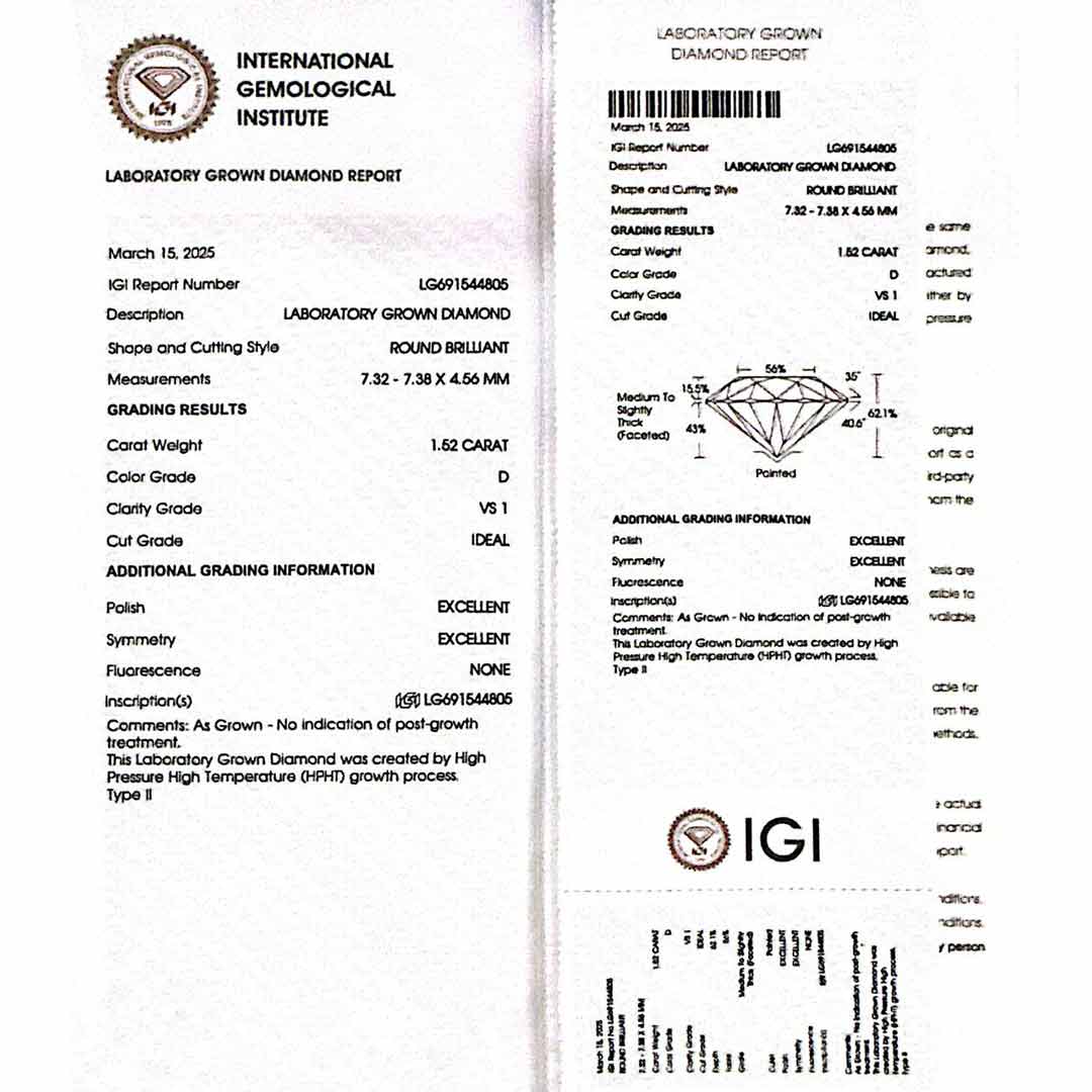 Omnia Sadia White Ring 925 Silver High Quality IGI Certifited High Quality Lab Grown Stones 1.50ct