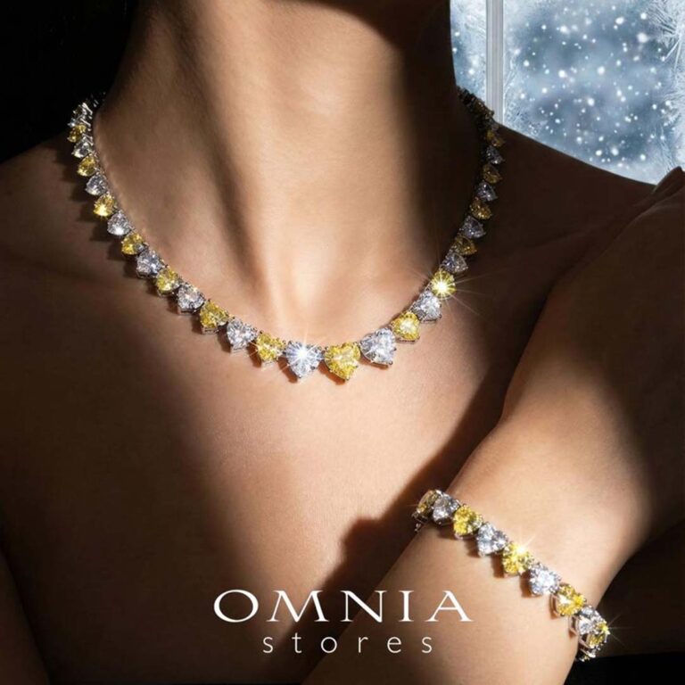 Omnia Donatella Yellow Luxury Bridal Full Set with Heart-Cut High-Quality Simulated Diamonds Rhodium Plated