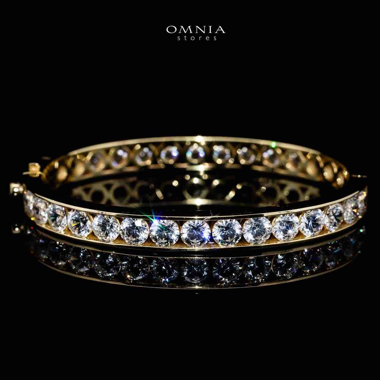 Omnia Nora Gold Bangle With High Quality Certified Lab Crafted Stones In 925 Silver