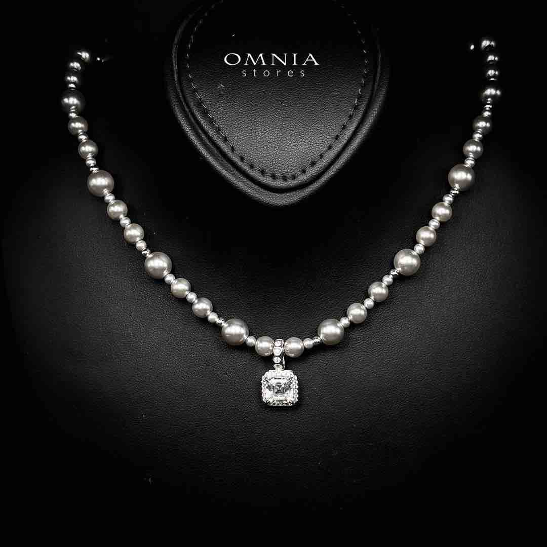 Omnia Anyah White Peal Pendant Necklace With High Quality Certified Lab Crafted Stones In 925 Silver 45cm