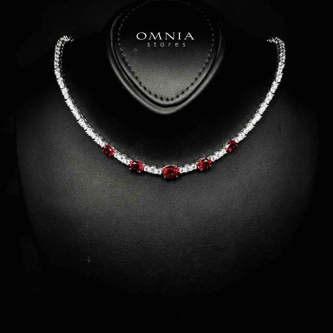 Omnia Heba White and Red Necklace With High Quality Certified Lab Crafted Stones In 925 Silver