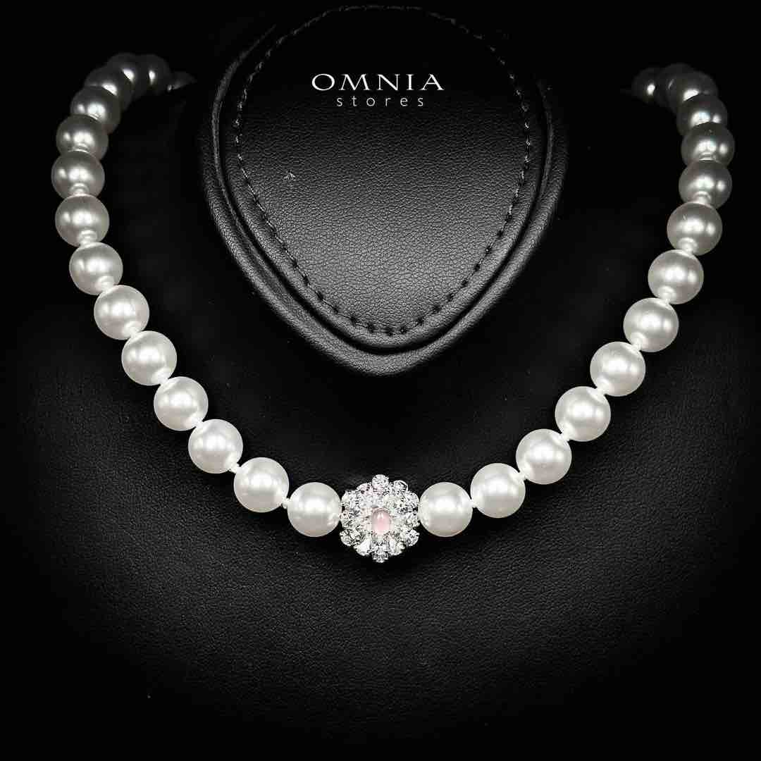 Omnia Sayra White Pearl Necklace With High Quality Certified Lab Crafted Stones In 925 Silver