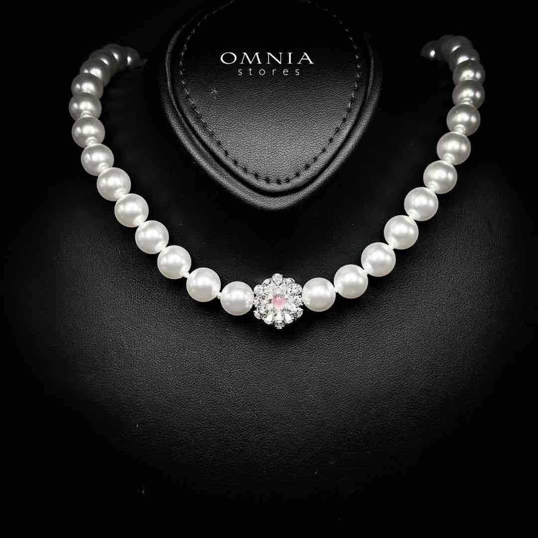 Omnia Sayra White Pearl Necklace With High Quality Certified Lab Crafted Stones In 925 Silver