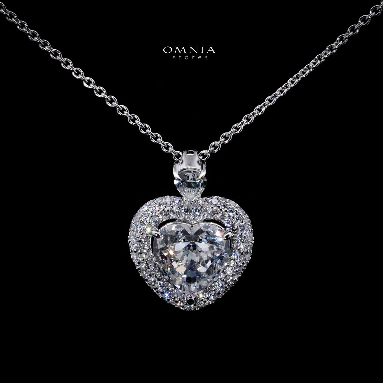 Omnia Amela White Heart Pendant Necklace With High Quality Certified Lab Crafted Stones In 925 Silver
