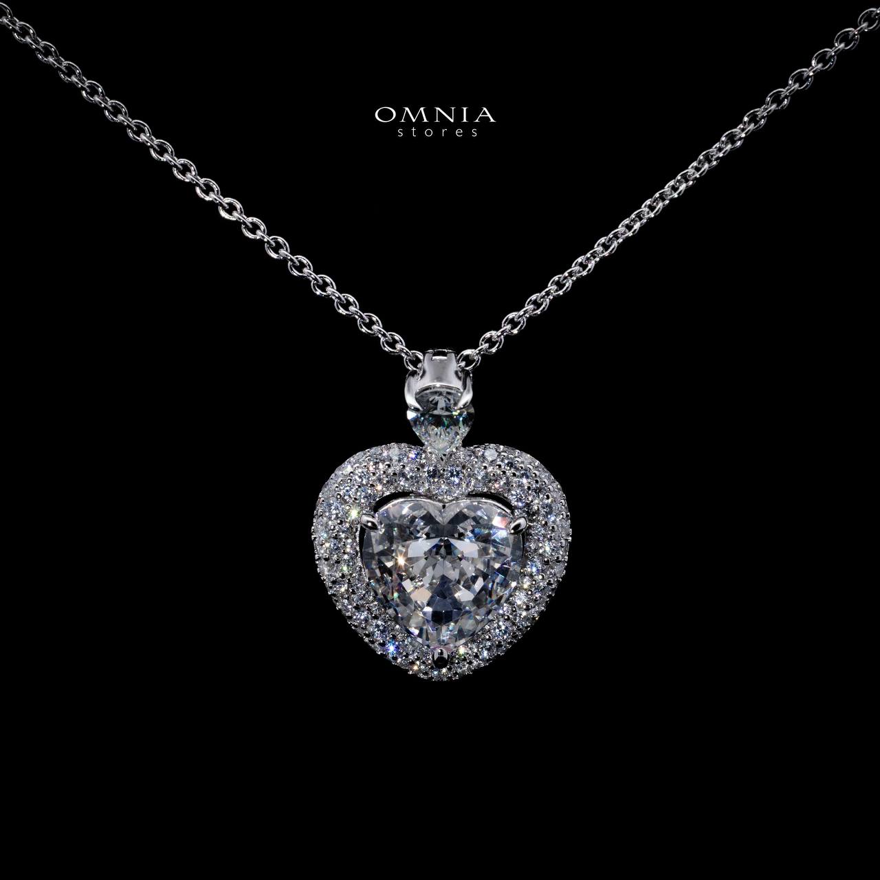 Omnia Amela White Heart Pendant Necklace With High Quality Certified Lab Crafted Stones In 925 Silver