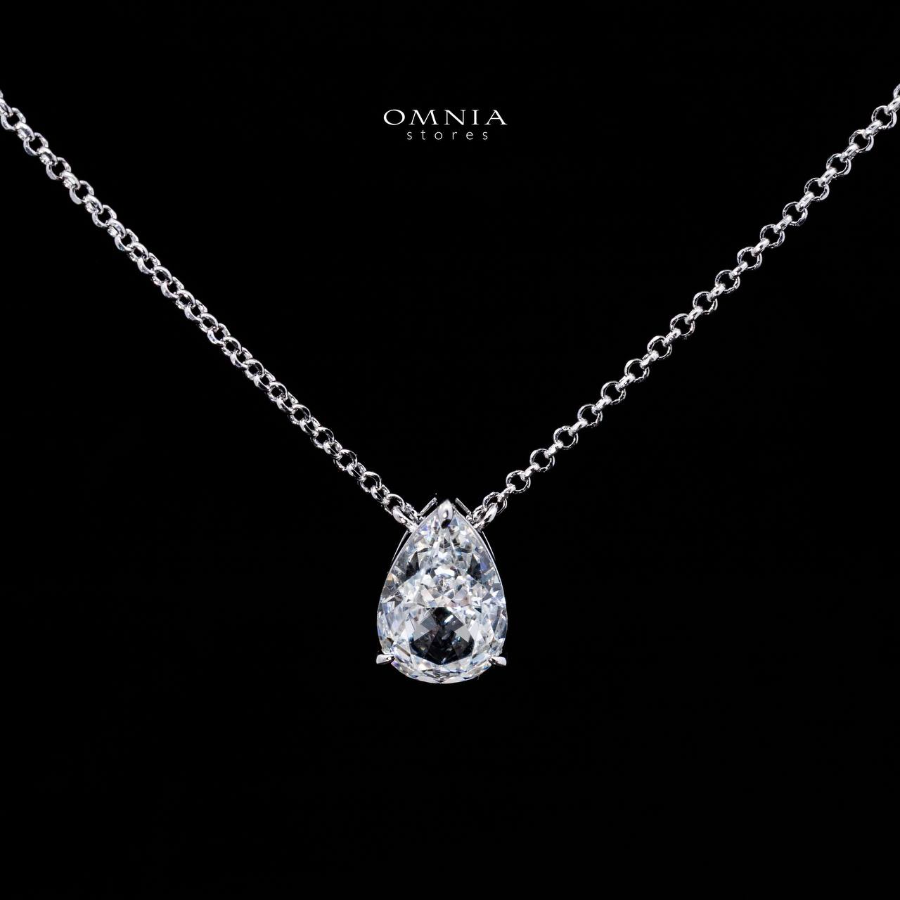 Omnia Raia White Pear Pendant Necklace With High Quality Certified Lab Crafted Stones In 925 Silver