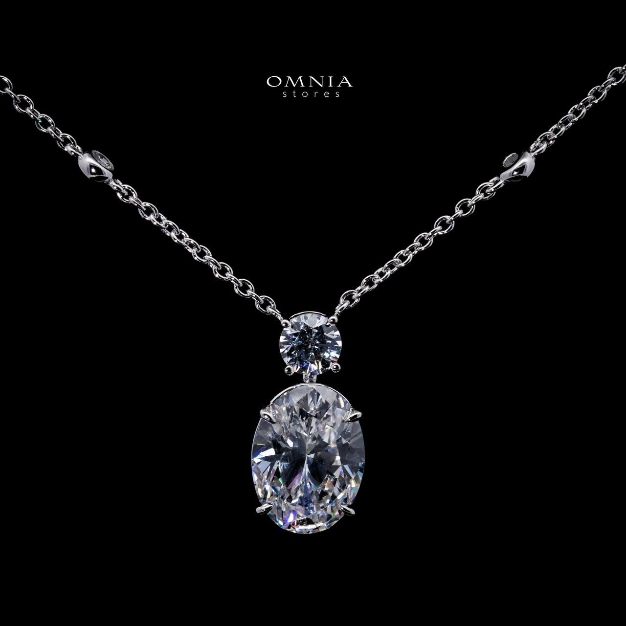 Omnia Eifa White Round Pendant Necklace With High Quality Certified Lab Crafted Stones In 925 Silver