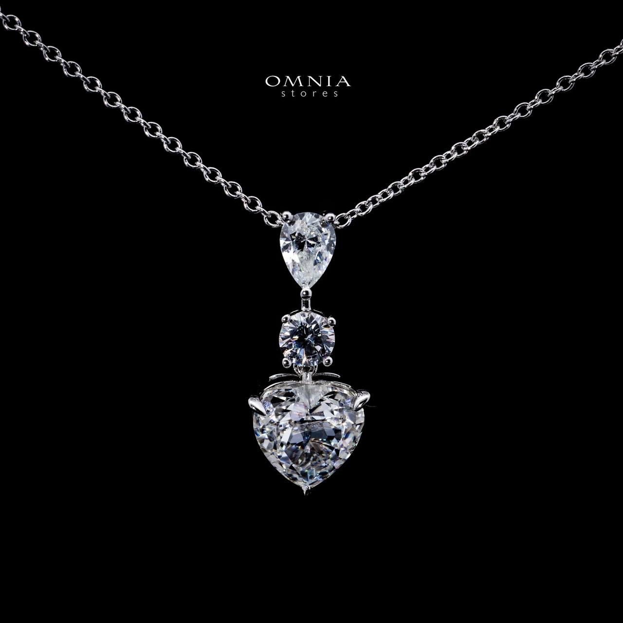 Omnia Ayen White Heart Pendant Necklace With High Quality Certified Lab Crafted Stones In 925 Silver