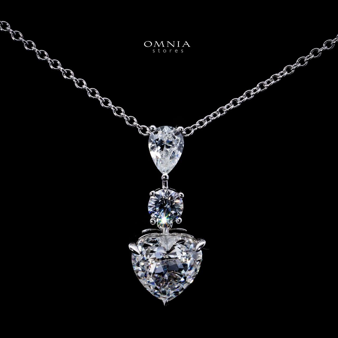 Omnia Ayen White Heart Pendant Necklace With High Quality Certified Lab Crafted Stones In 925 Silver