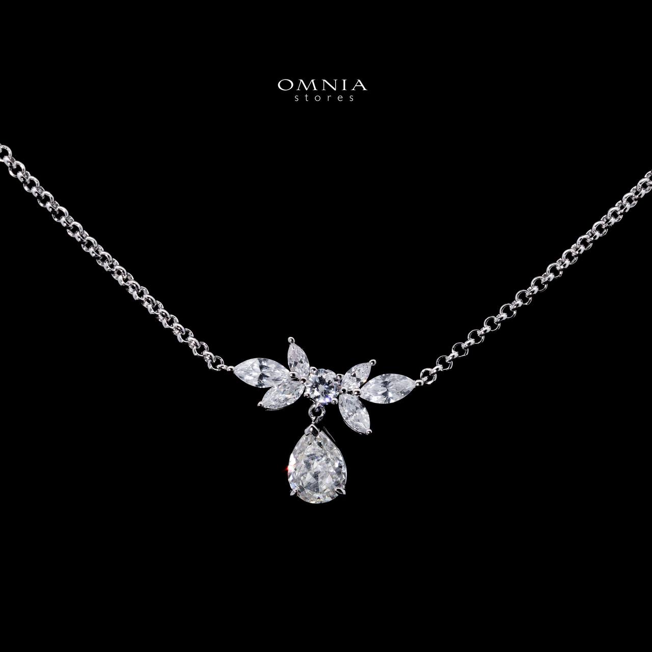 Omnia Naimah White Floral Pendant Necklace With High Quality Certified Lab Crafted Stones In 925 Silver