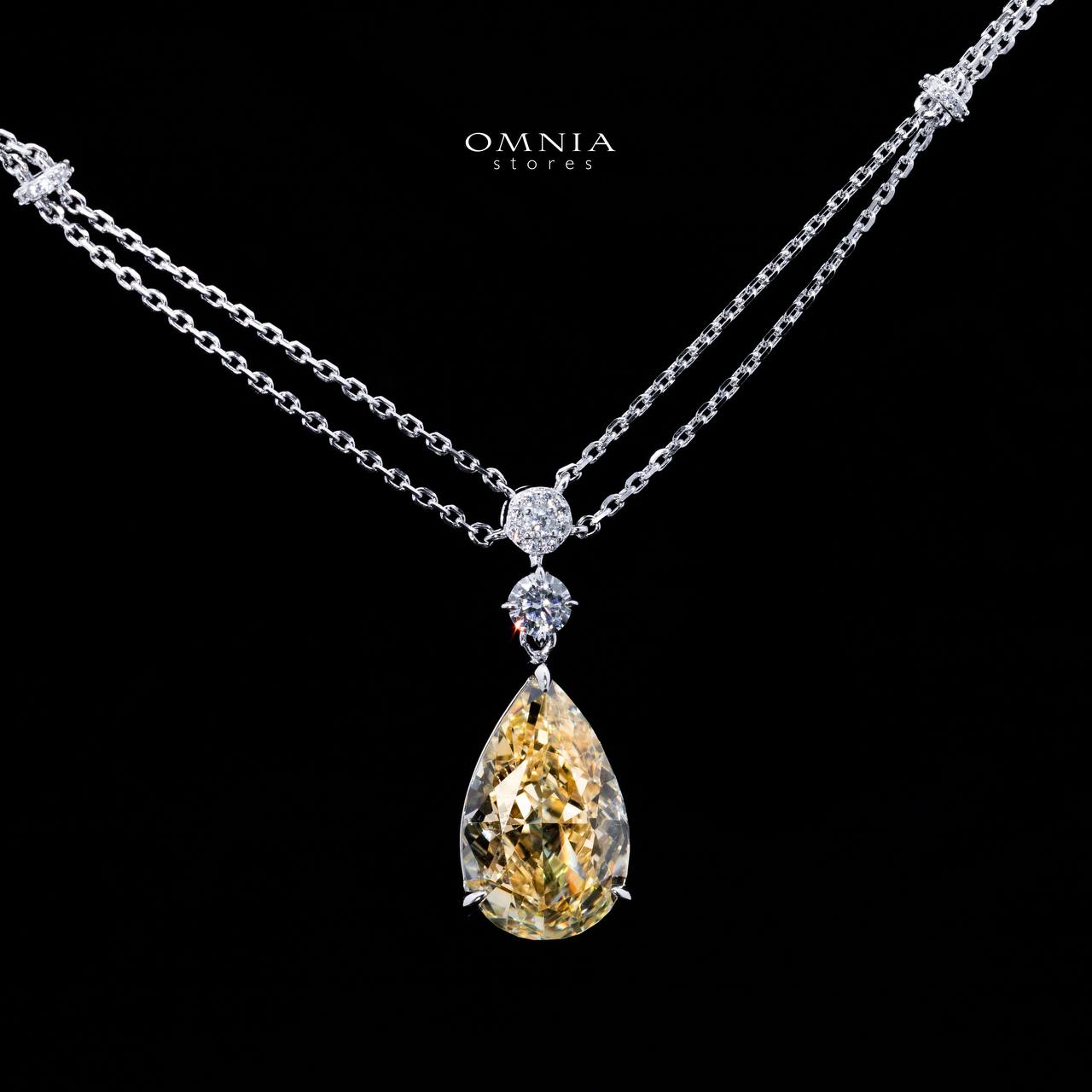 Omnia Amreen White and Yellow Pear Pendant Necklace With High Quality Certified Lab Crafted Stones In 925 Silver
