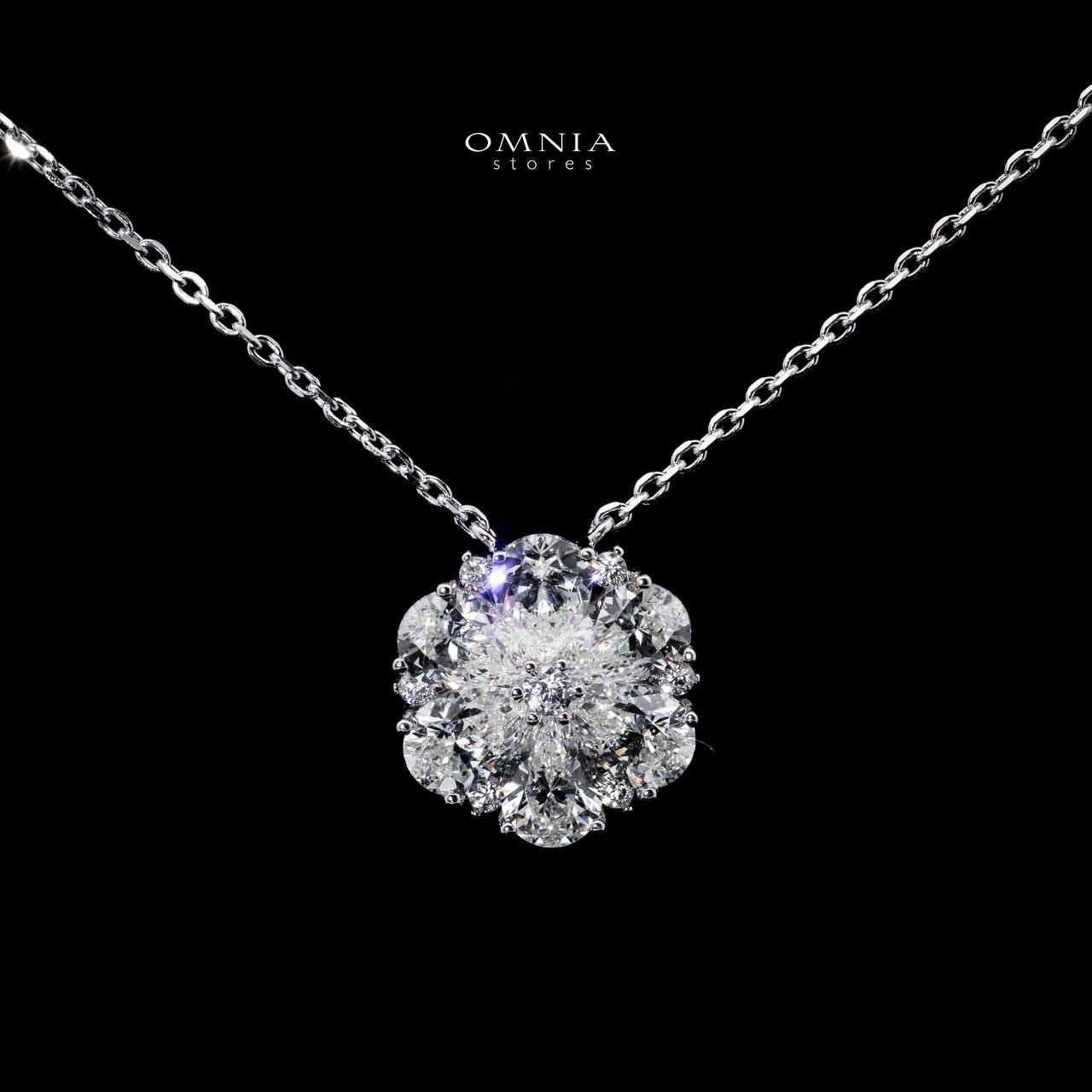 Omnia Yosra White Floral Pendant Necklace With High Quality Certified Lab Crafted Stones In 925 Silver