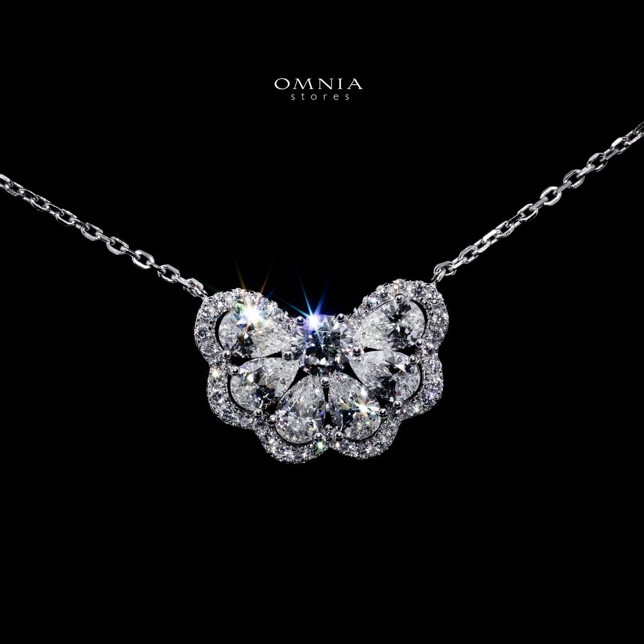 Omnia Minsa White Floral Pendant Necklace With High Quality Certified Lab Crafted Stones In 925 Silver