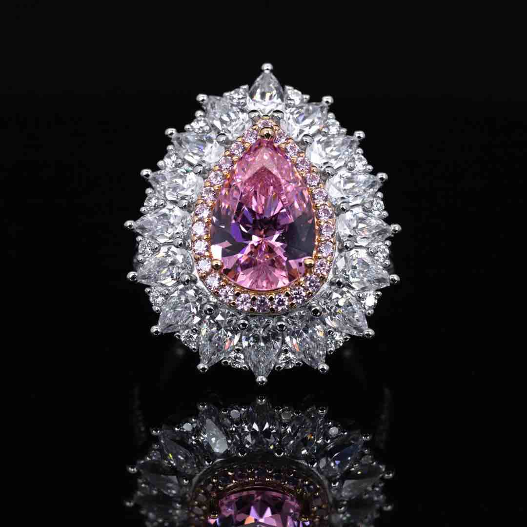 Omnia Inarah White and Pink Pear Cut Ring With High Quality Certified Lab Crafted Stones In 925 Silver