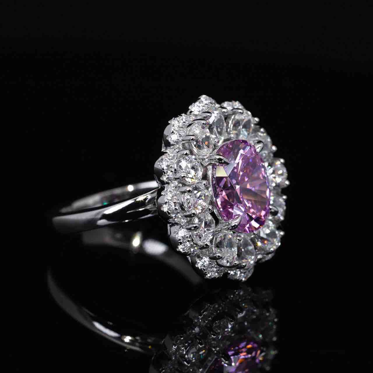 Omnia Nasira White and Pink Floral Ring With High Quality Certified Lab Crafted Stones In 925 Silver