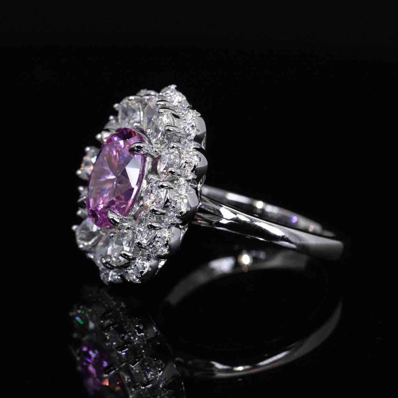 Omnia Nasira White and Pink Floral Ring With High Quality Certified Lab Crafted Stones In 925 Silver