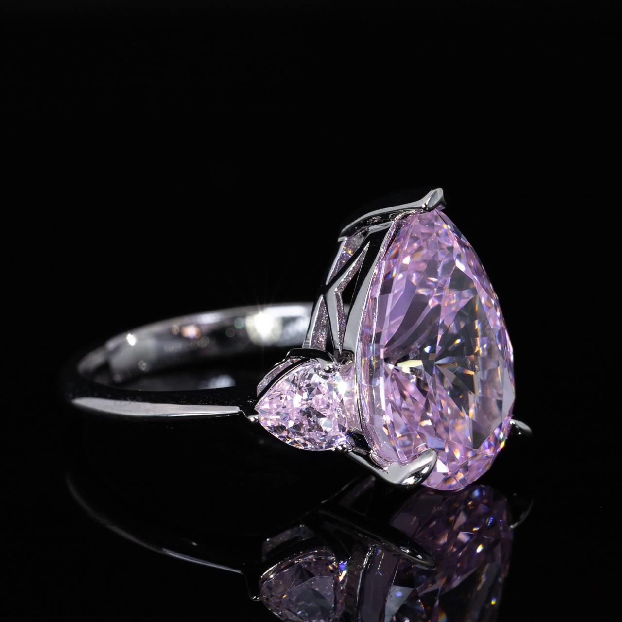 Omnia Sareena Pink Pear Cut Ring With High Quality Certified Lab Crafted Stones In 925 Silver