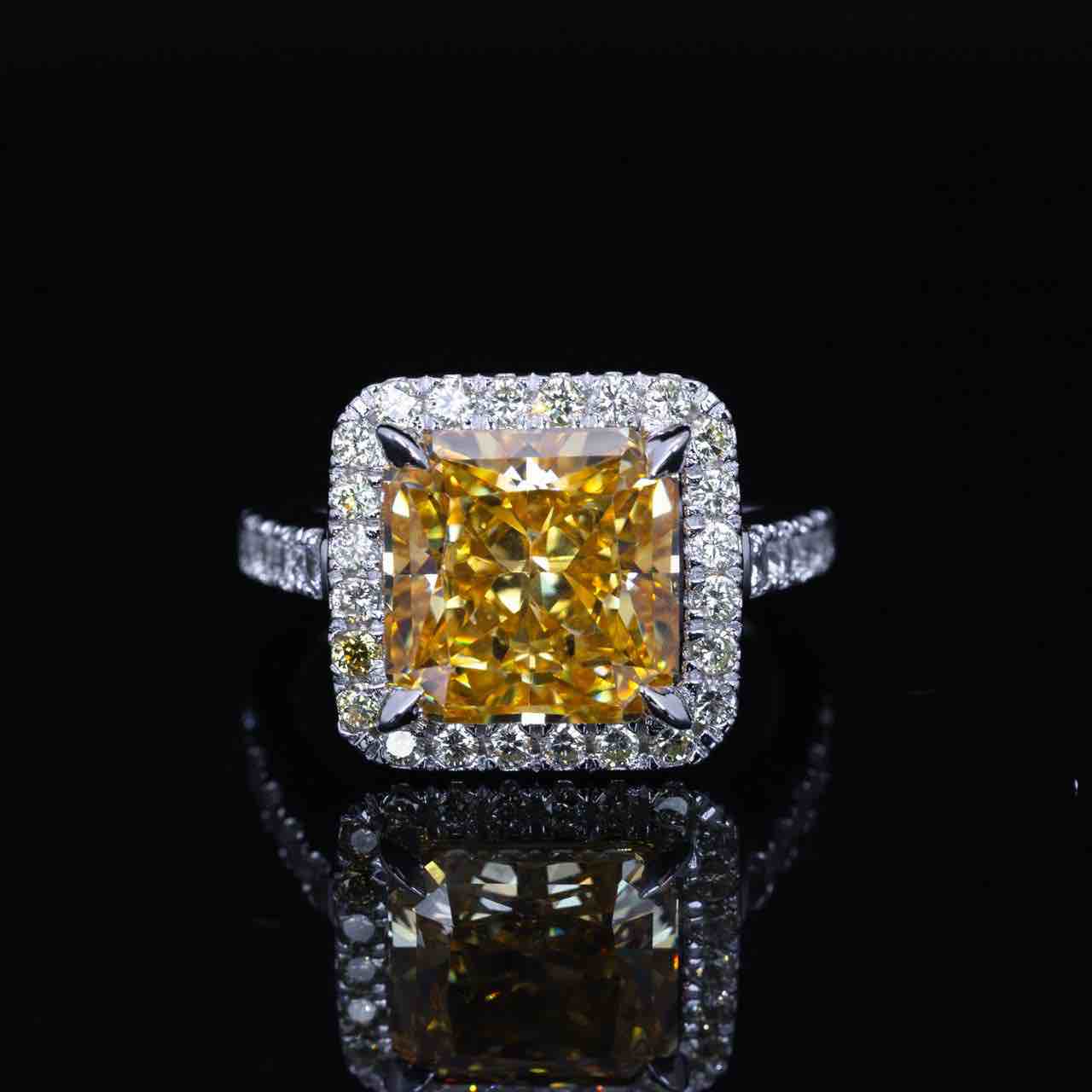 Omnia Azira Yellow Cushion Cut Ring With High Quality Certified Lab Crafted Stones In 925 Silver