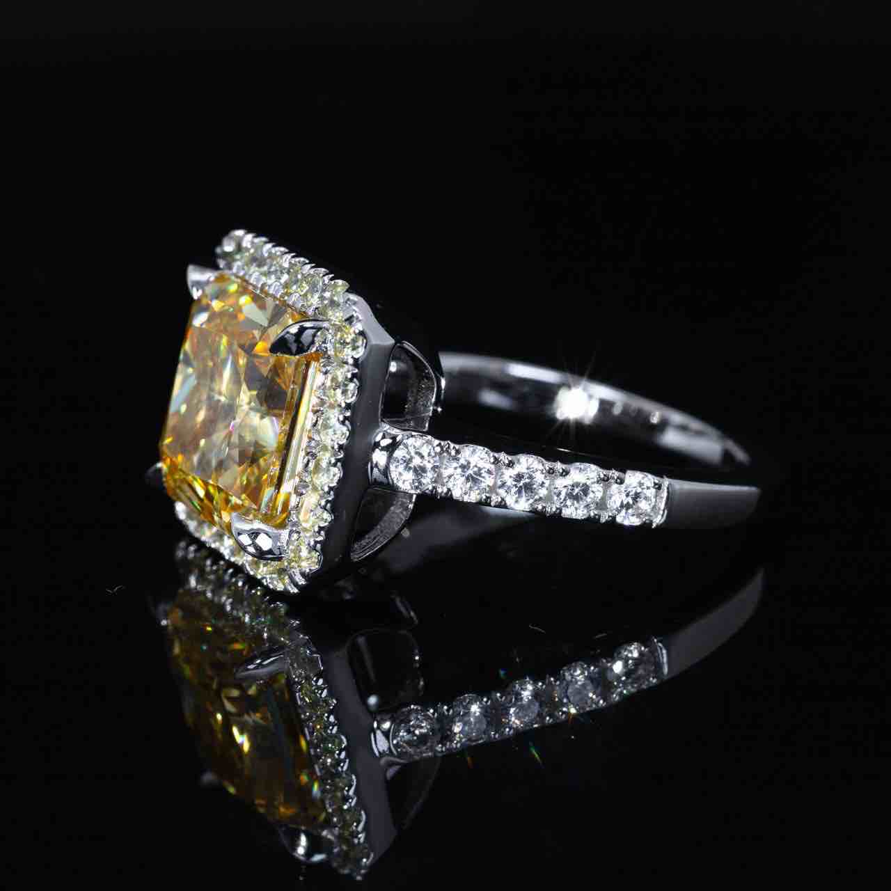 Omnia Azira Yellow Cushion Cut Ring With High Quality Certified Lab Crafted Stones In 925 Silver