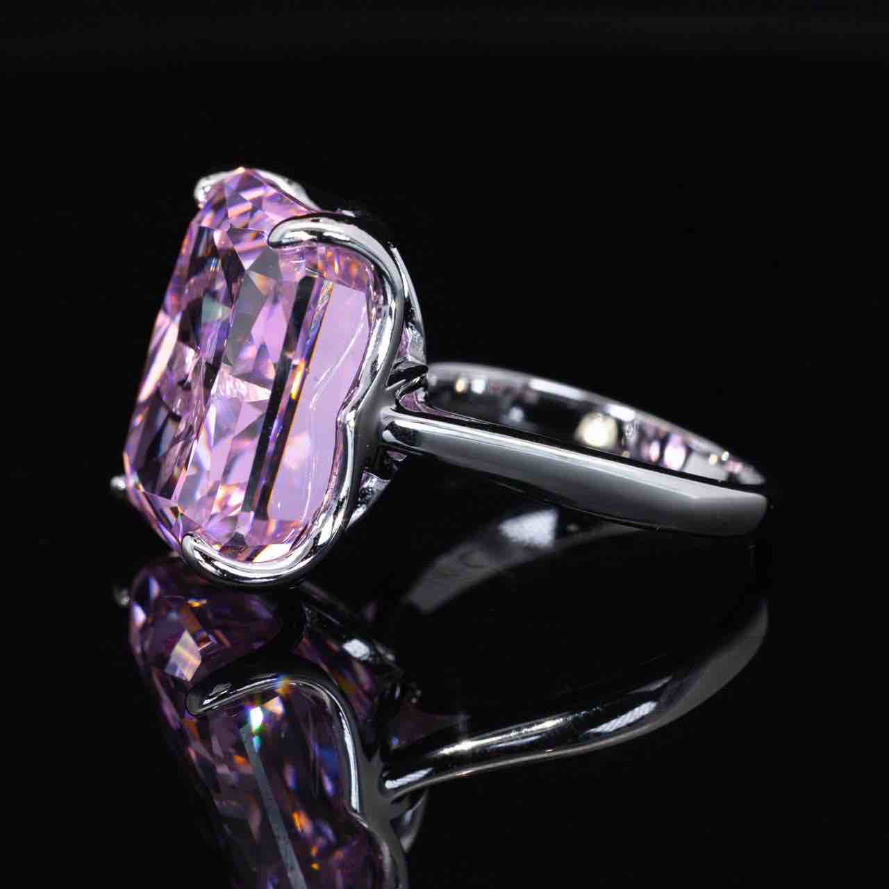 Omnia Imany Pink Cushion Cut Ring With High Quality Certified Lab Crafted Stones In 925 Silver