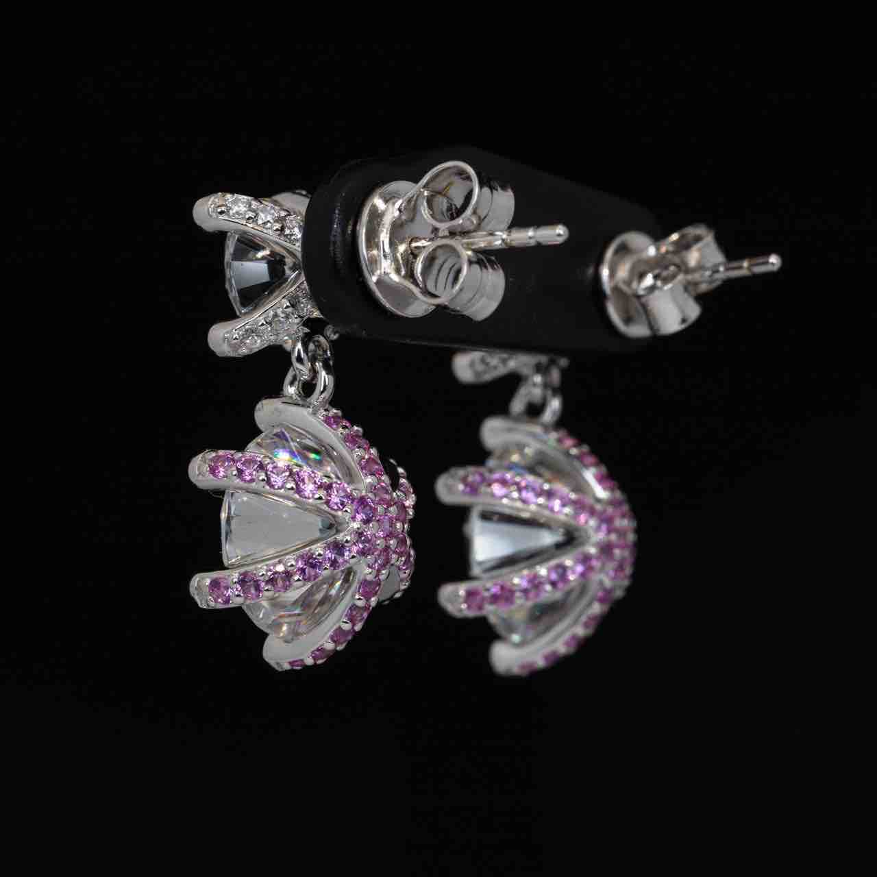 Omnia Asel White Round Earrings With High Quality Certified Lab Crafted Stones In 925 Silver