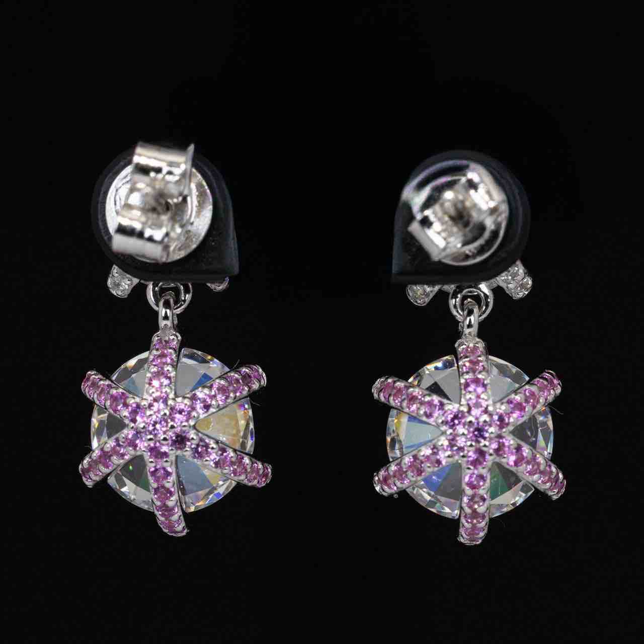 Omnia Asel White Round Earrings With High Quality Certified Lab Crafted Stones In 925 Silver