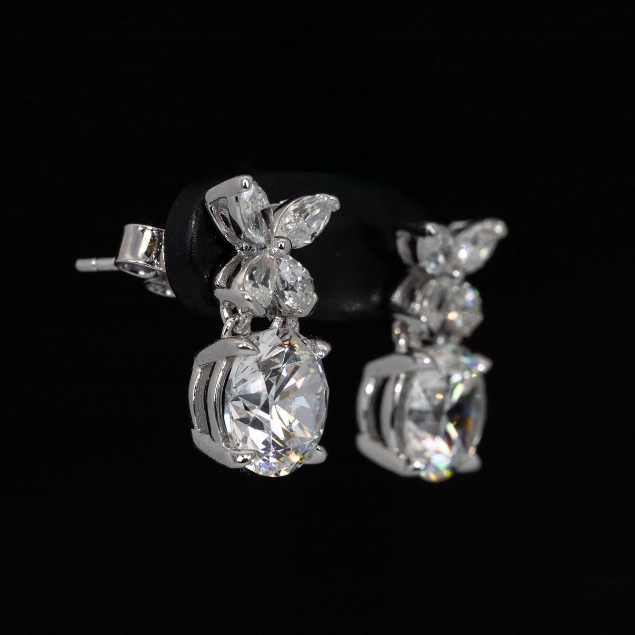 Omnia Sameera White Drop Earrings With High Quality Certified Lab Crafted Stones In 925 Silver