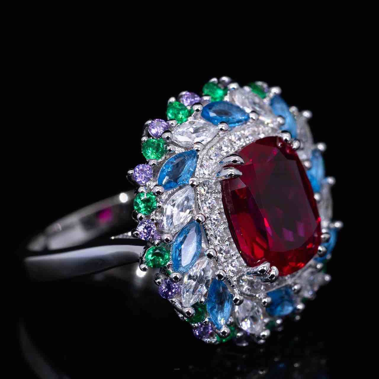 Omnia Inza Mulri Color Ring With High Quality Simulated Diamonds In 925 Silver