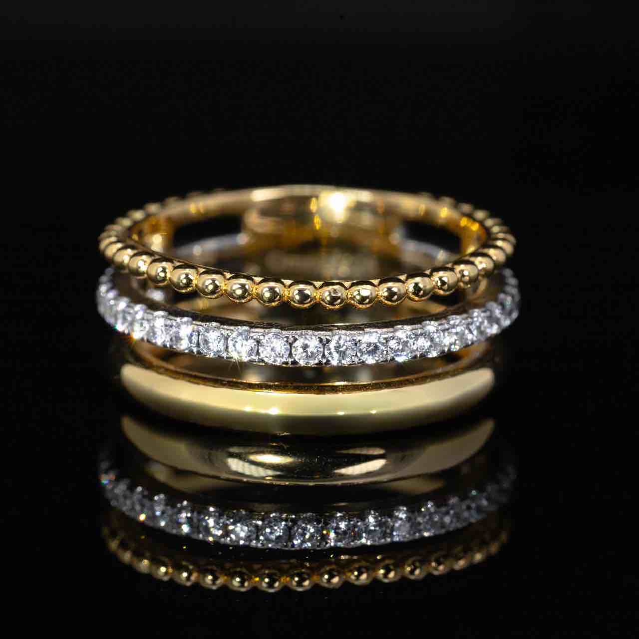 Omnia Leen Gold Ring With High Quality Simulated Diamonds In 925 Silver
