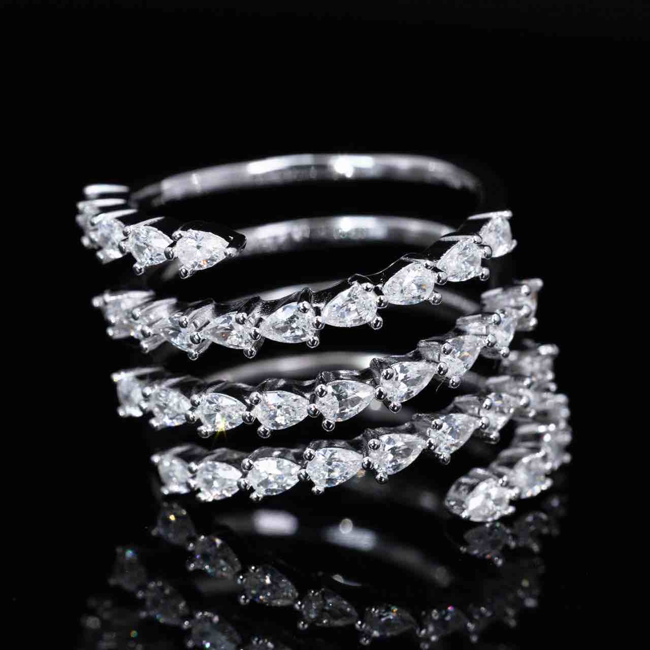 Omnia Lara White Ring With High Quality Simulated Diamonds In 925 Silver