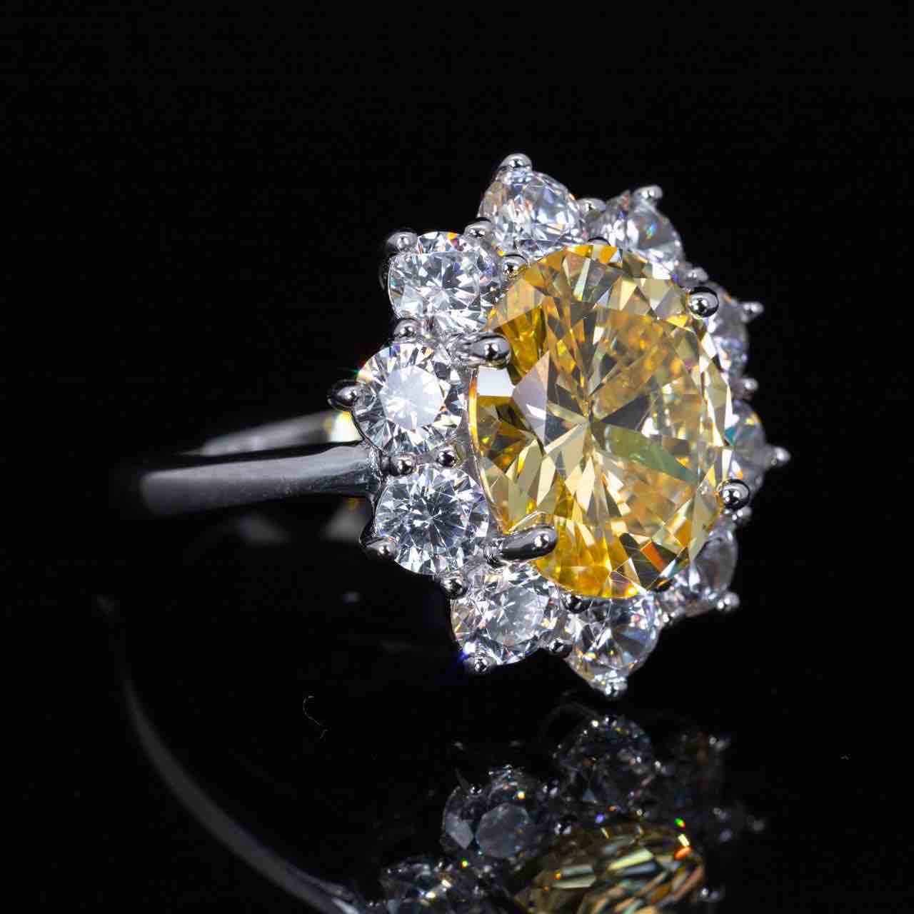 Omnia Tamar Yellow Ring With High Quality Simulated Diamonds In 925 Silver