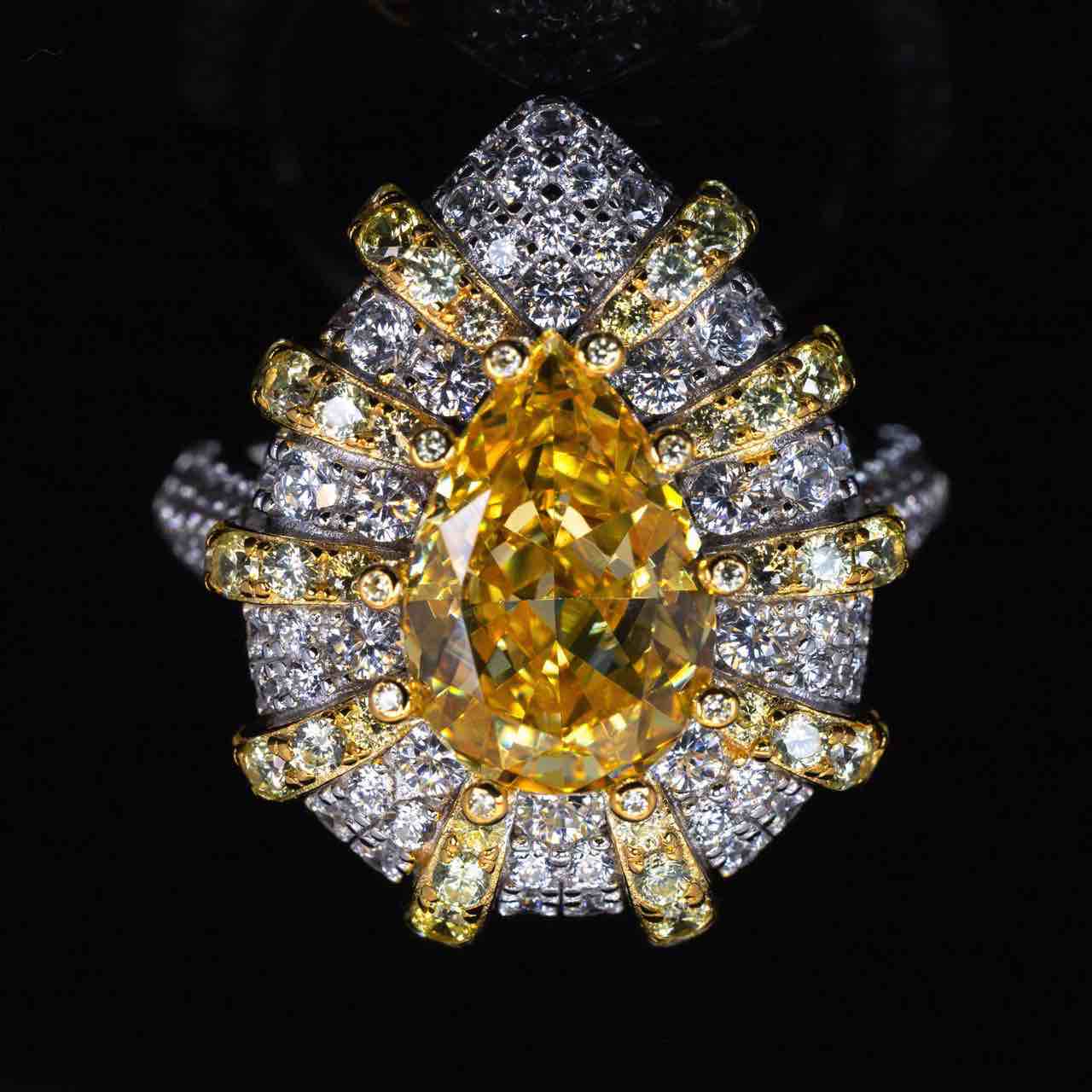 Omnia Zaila Yellow Ring With High Quality Simulated Diamonds In 925 Silver