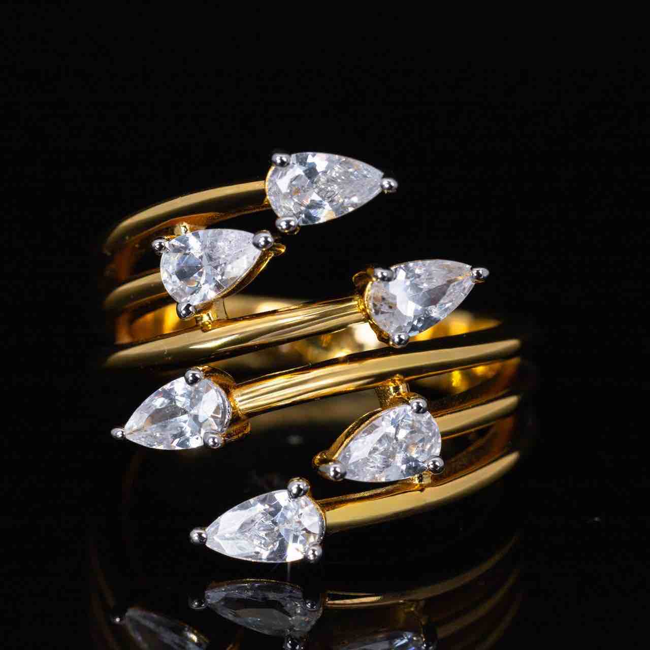 Omnia Alyza Gold Ring With High Quality Simulated Diamonds In 925 Silver