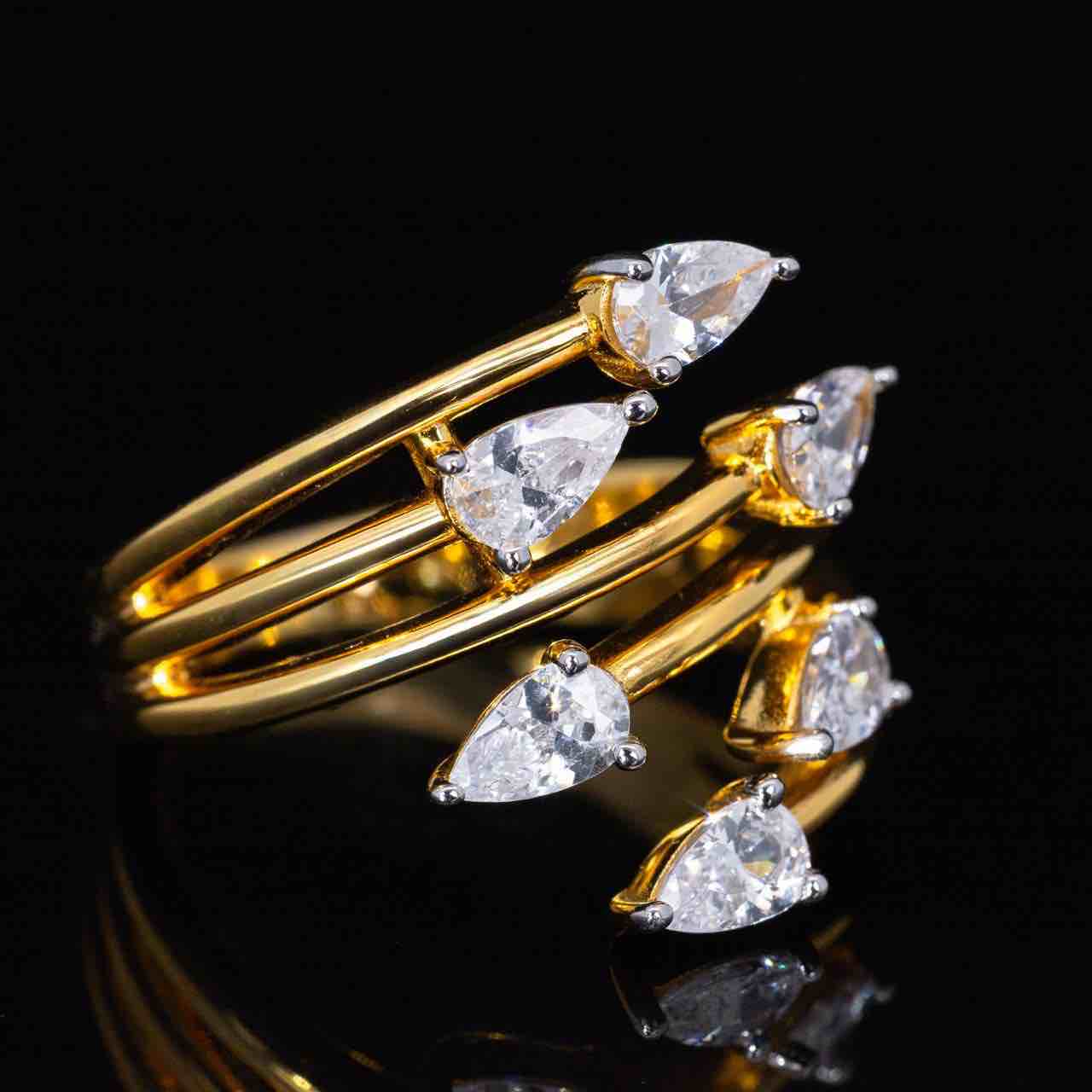 Omnia Alyza Gold Ring With High Quality Simulated Diamonds In 925 Silver