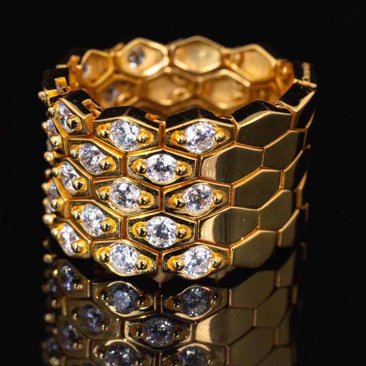 Omnia Kalila Gold Ring With High Quality Simulated Diamonds In 925 Silver