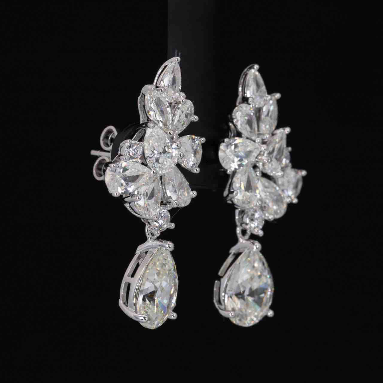 Omnia Deema White Leaf Design Earrings With High Quality Simulated Diamonds In 925 Silver