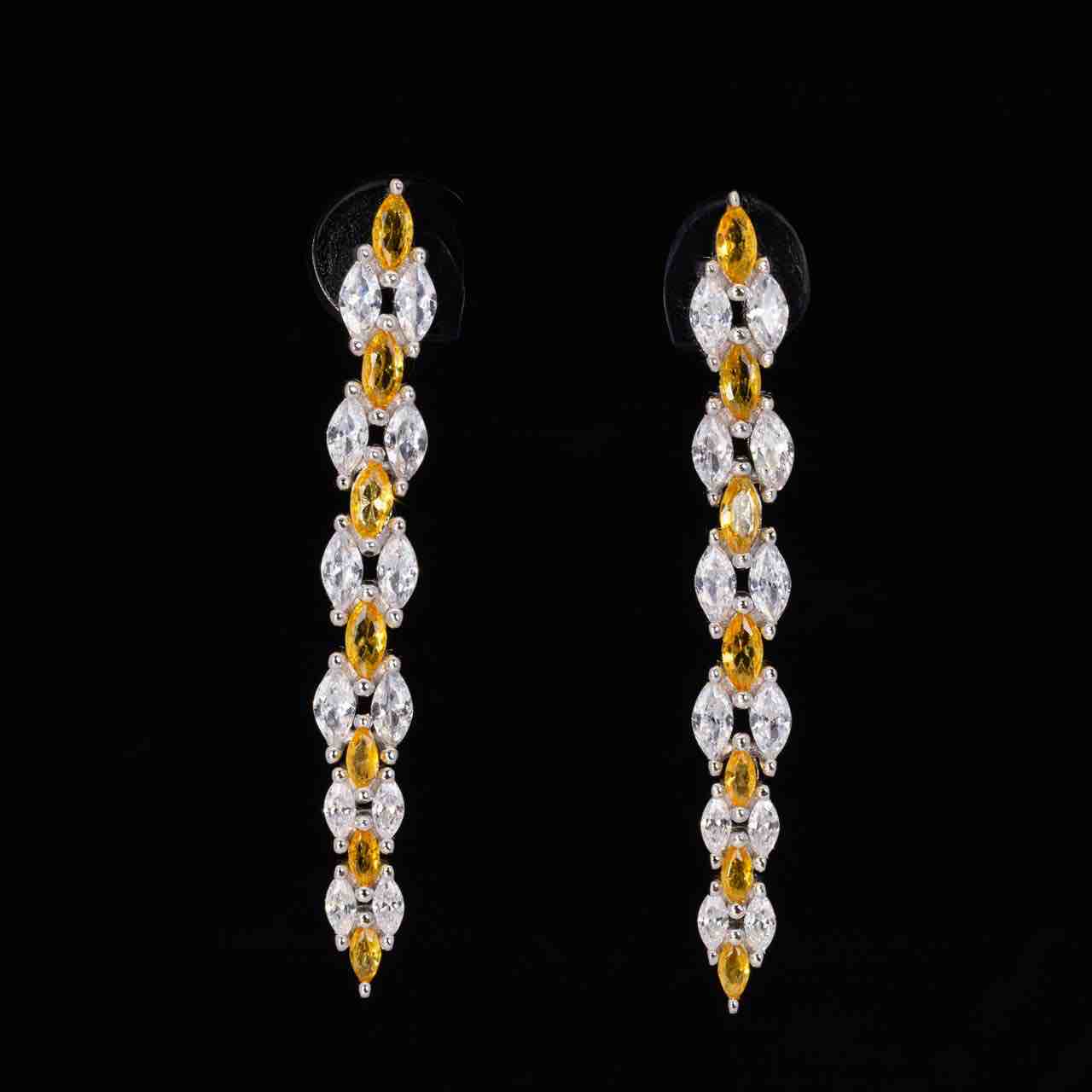 Omnia Aila White and Yellow Drop Earrings With High Quality Simulated Diamonds In 925 Silver