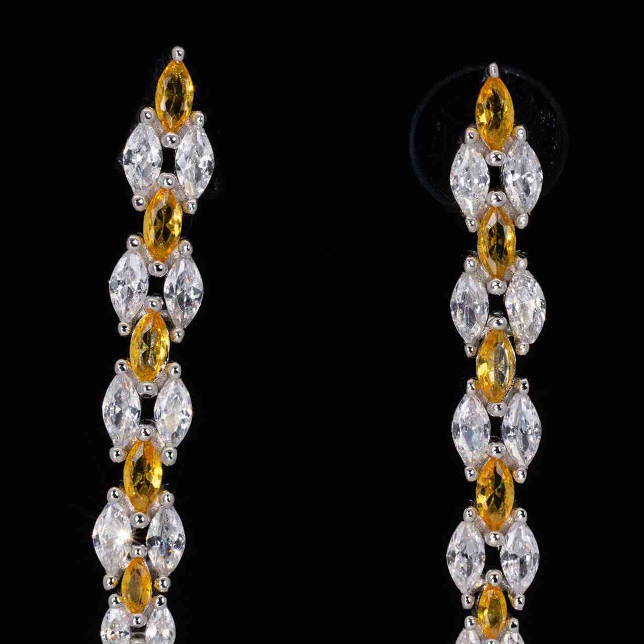 Omnia Aila White and Yellow Drop Earrings With High Quality Simulated Diamonds In 925 Silver