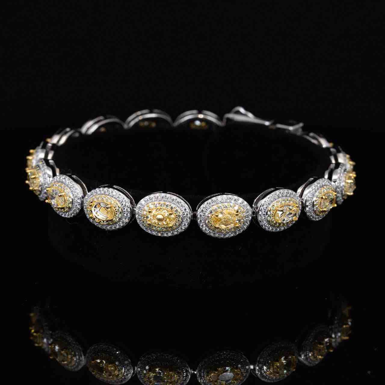 Omnia Tiesha White and Yellow Bracelet With High Quality Simulated Diamonds In 925 Silver