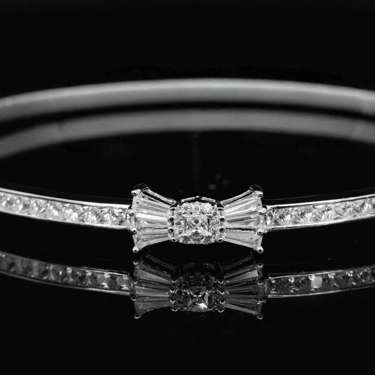 Omnia Faria White Bangle With High Quality Simulated Diamonds In 925 Silver