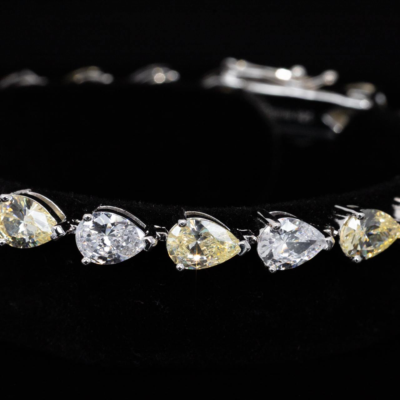 Omnia Naelah White and Yellow Bracelet With High Quality White Simulated Diamonds Stones in 925 Silver