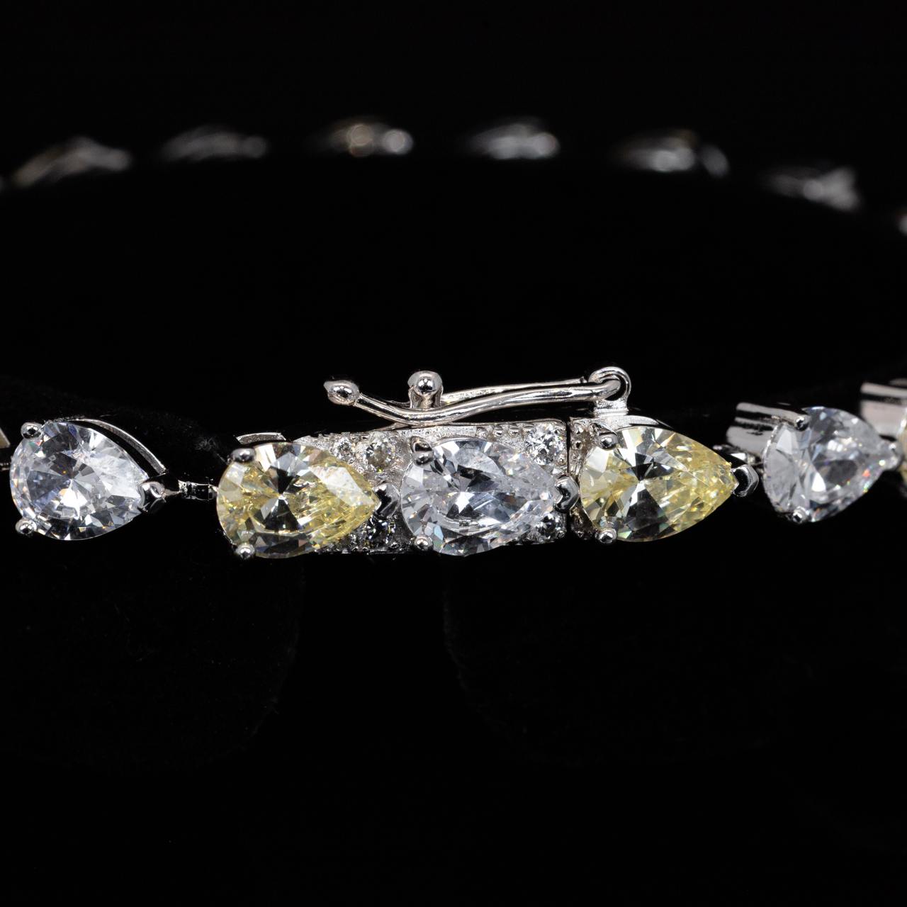 Omnia Naelah White and Yellow Bracelet With High Quality White Simulated Diamonds Stones in 925 Silver