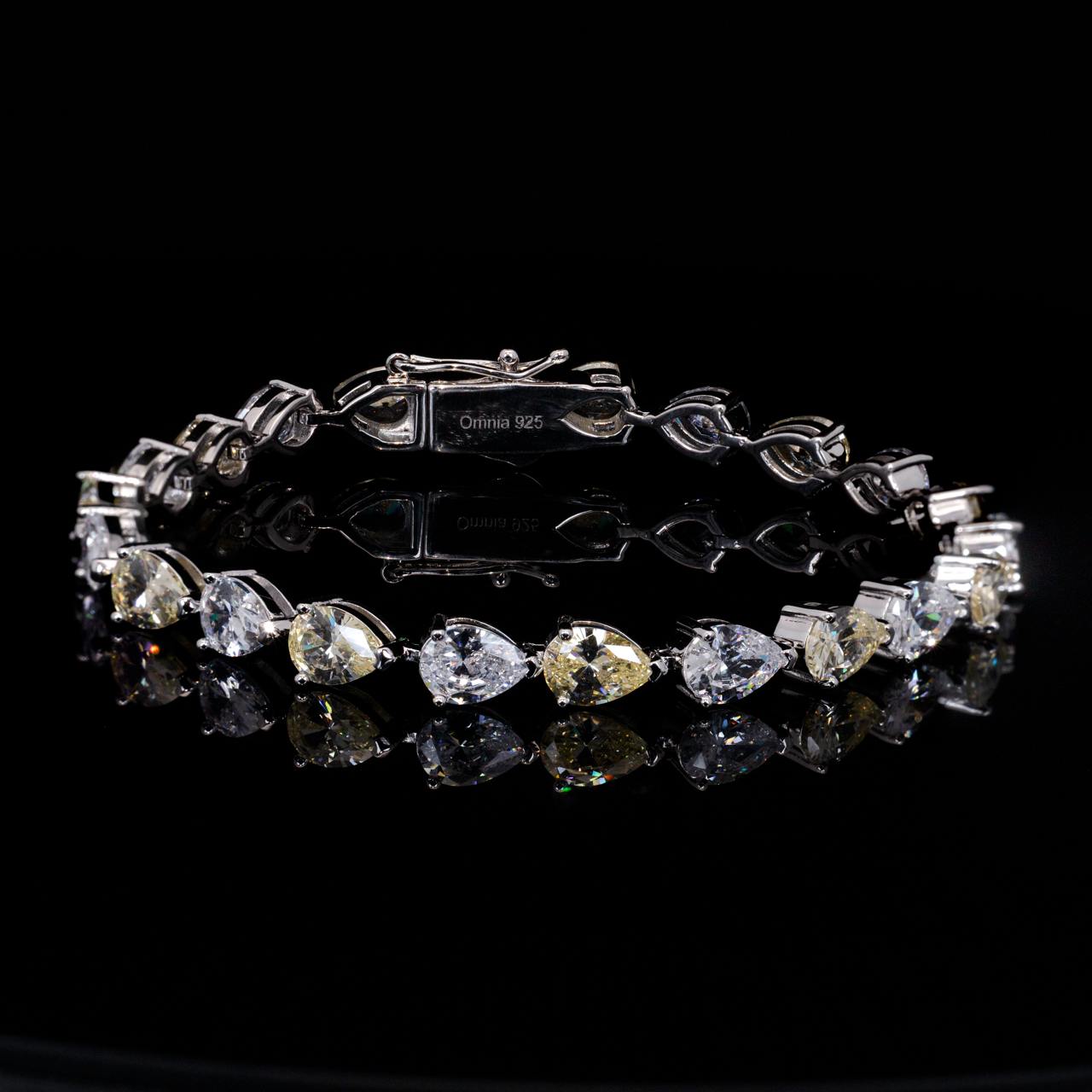 Omnia Naelah White and Yellow Bracelet With High Quality White Simulated Diamonds Stones in 925 Silver