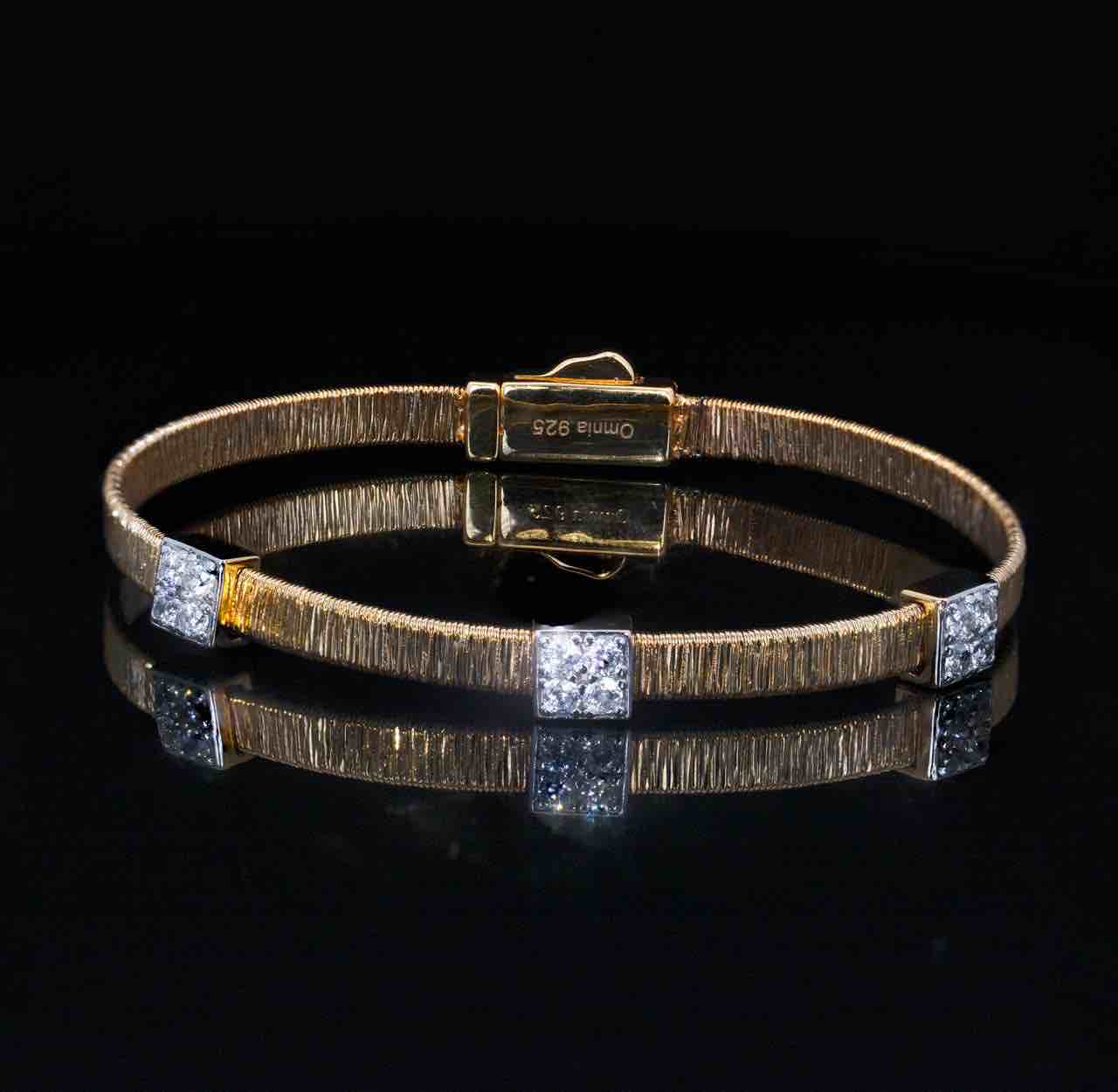 Omnia Sefa Gold Bracelet With High Quality White Simulated Diamonds Stones in 925 Silver