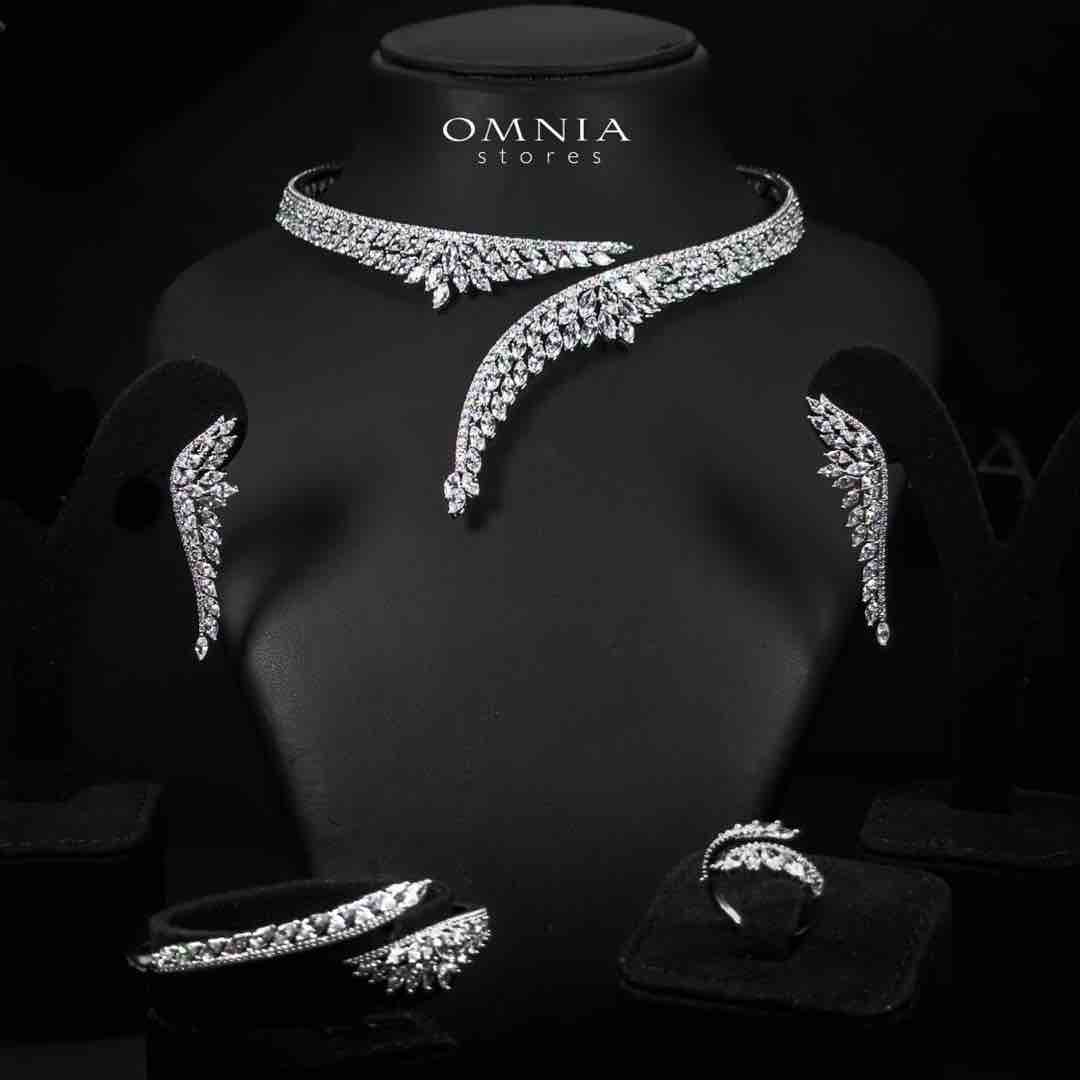 Omnia Claire Luxury White Bridal Full Set in High Quality Zircon Stone Rhodium Plated - OMNIASTORES UAE