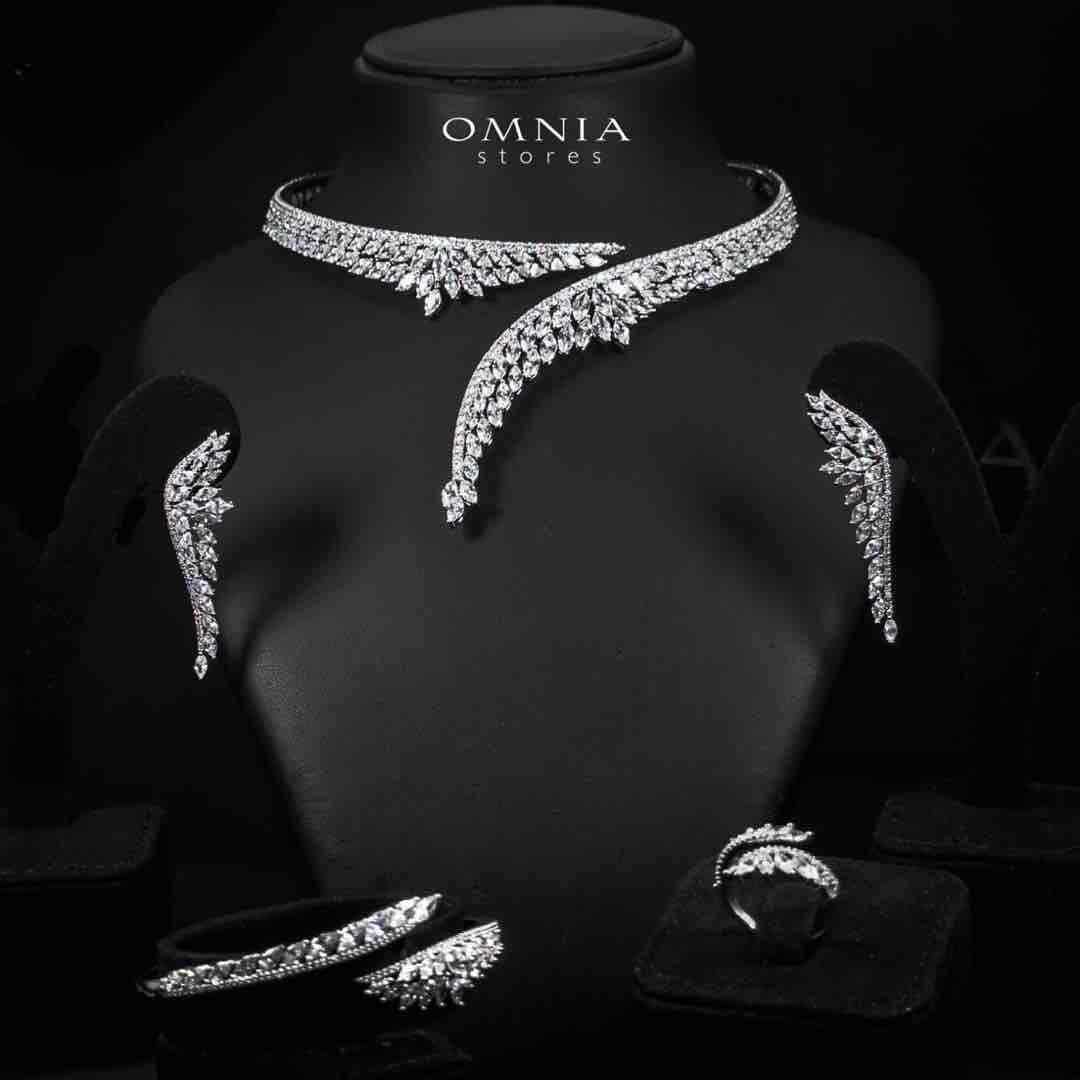 Omnia Claire Luxury White Bridal Full Set in High Quality Zircon Stone Rhodium Plated - OMNIASTORES UAE