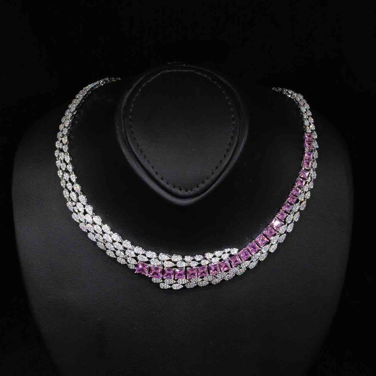 Omnia Trinity Pink Luxury Bridal Full Set in High Quality Zircon Stone in Rhodium Plated - OMNIASTORES UAE