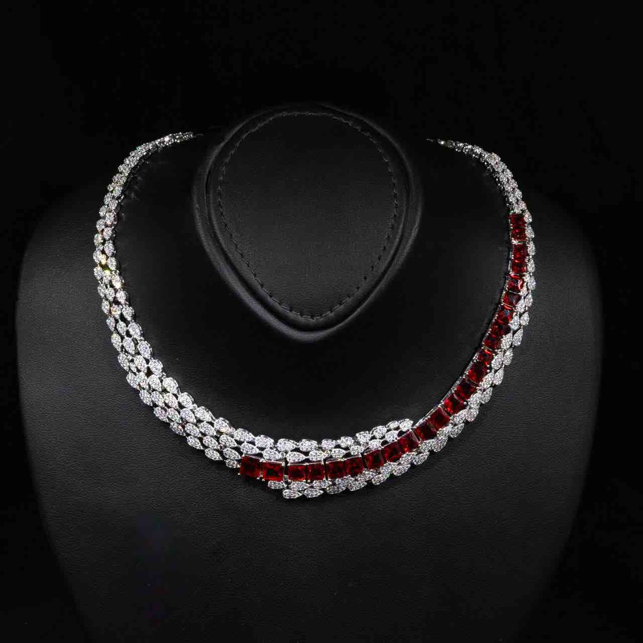 Omnia Trinity Red Luxury Bridal Full Set in High Quality Zircon Stone in Rhodium Plated - OMNIASTORES UAE