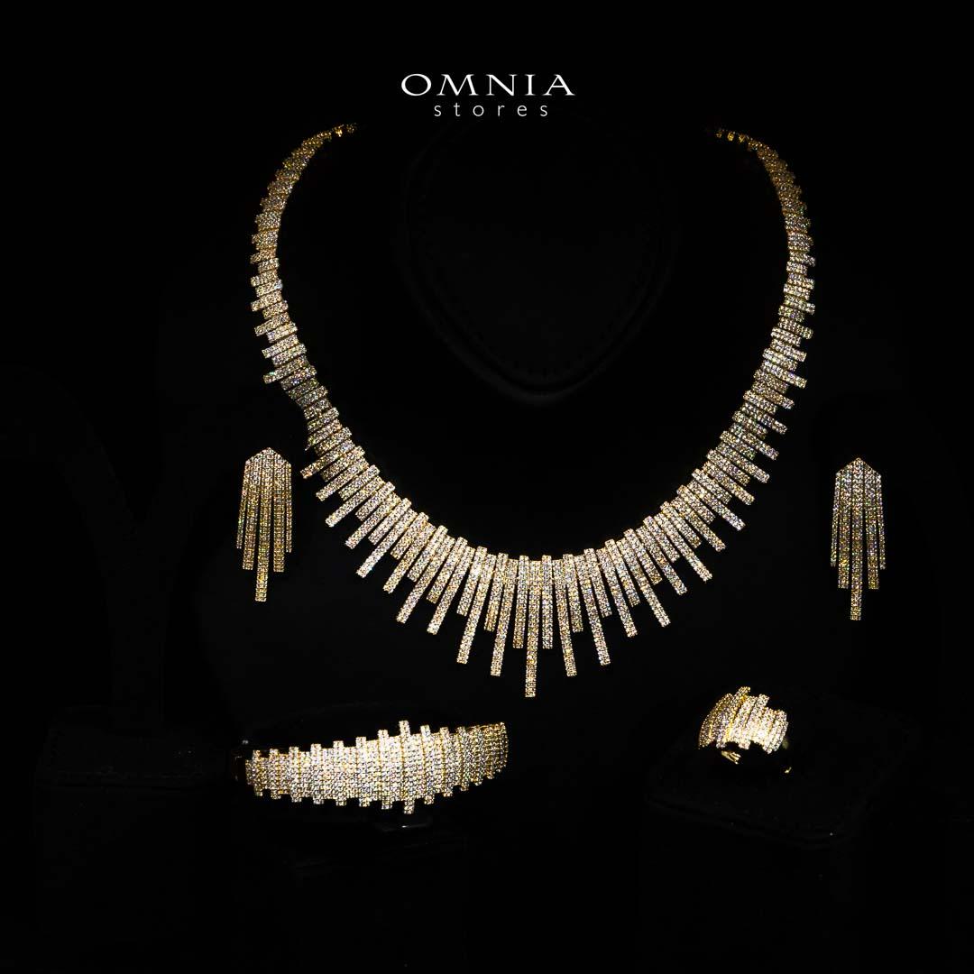 Omnia Ashley Gold Luxury Bridal Full Set Accessories High Quality Zircon Stone in Rhodium Plated - OMNIASTORES UAE