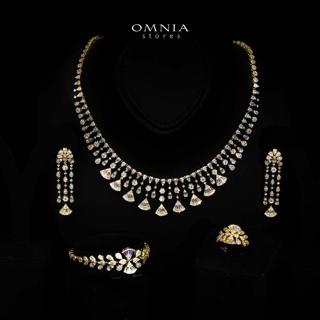 Omnia Camilla Gold Luxury Bridal Full Set in High Quality Rhodium Plated Zircon Stones - OMNIASTORES UAE
